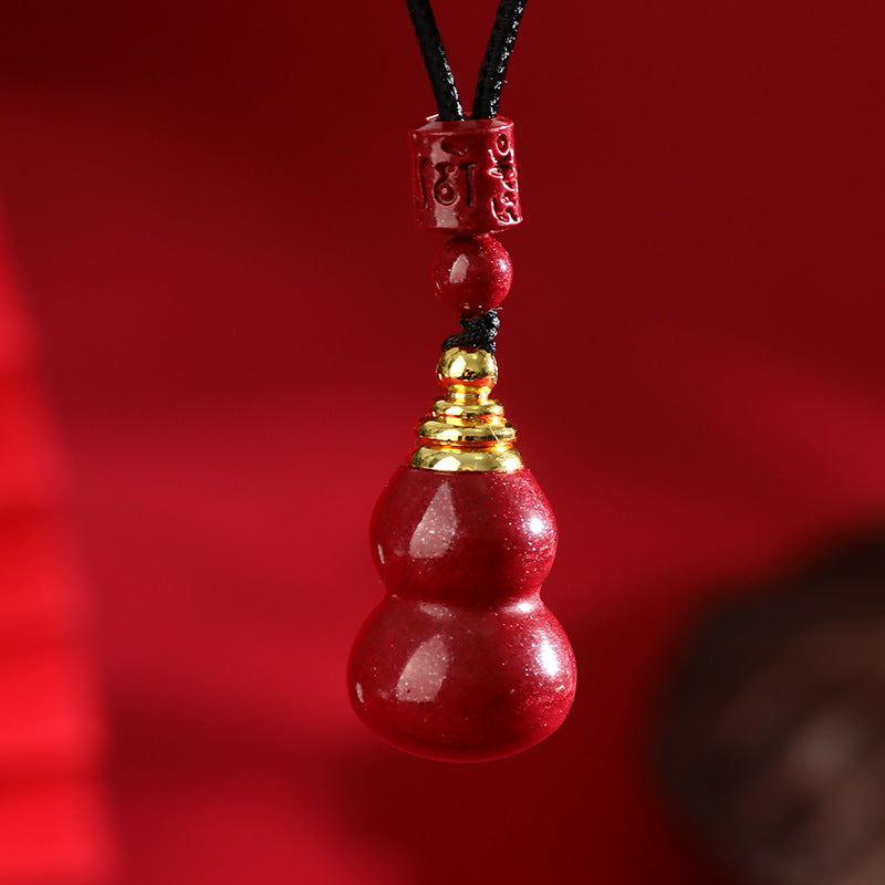 Natural Cinnabar Gourd Pendant Hollow Gawu Bottle Fortune Necklace Amulet