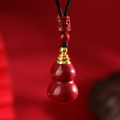 Natural Cinnabar Gourd Pendant Hollow Gawu Bottle Fortune Necklace Amulet