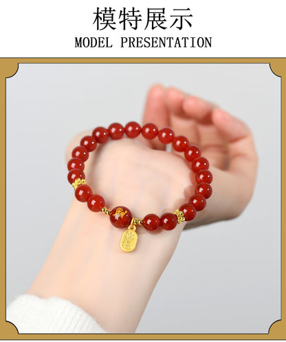 Natural Red Agate Zodiac Bracelet - Chinese Style Protection & Luck Charm for Women