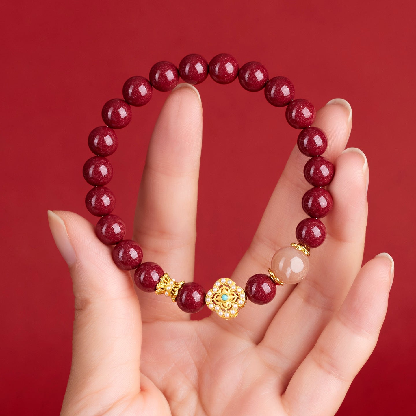 Natural Purple Gold Cinnabar Sunstone Zodiac Bracelet - Retro Chinese Style for Luck & Protection