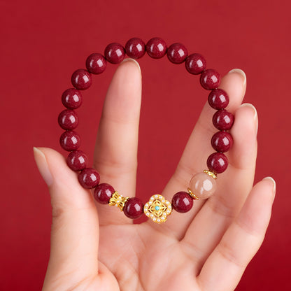 Natural Purple Gold Cinnabar Sunstone Zodiac Bracelet - Retro Chinese Style for Luck & Protection