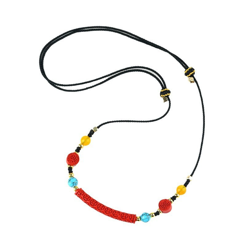 Natural Cinnabar Copper Coin Pendant Necklace | Protective Wealth Retro Spiritual Chain