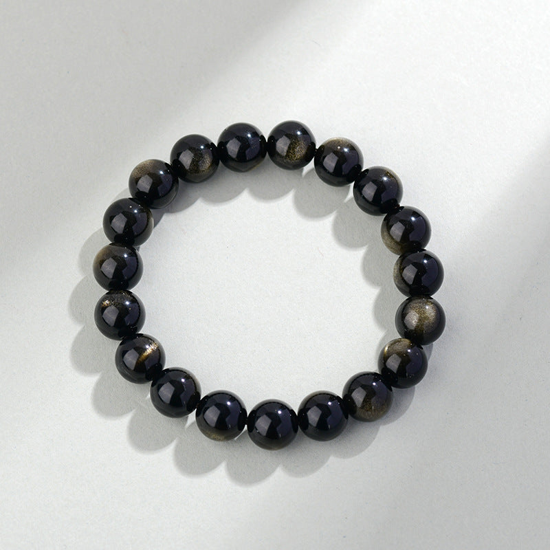 Natural Mexican Obsidian Round Bead Bracelet｜Spiritual Protection & Prosperity Unisex Jewelry