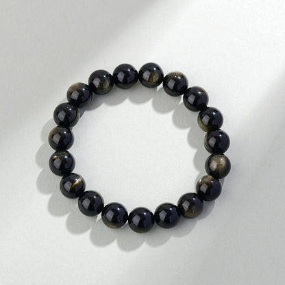 Natural Mexican Obsidian Round Bead Bracelet｜Spiritual Protection & Prosperity Unisex Jewelry