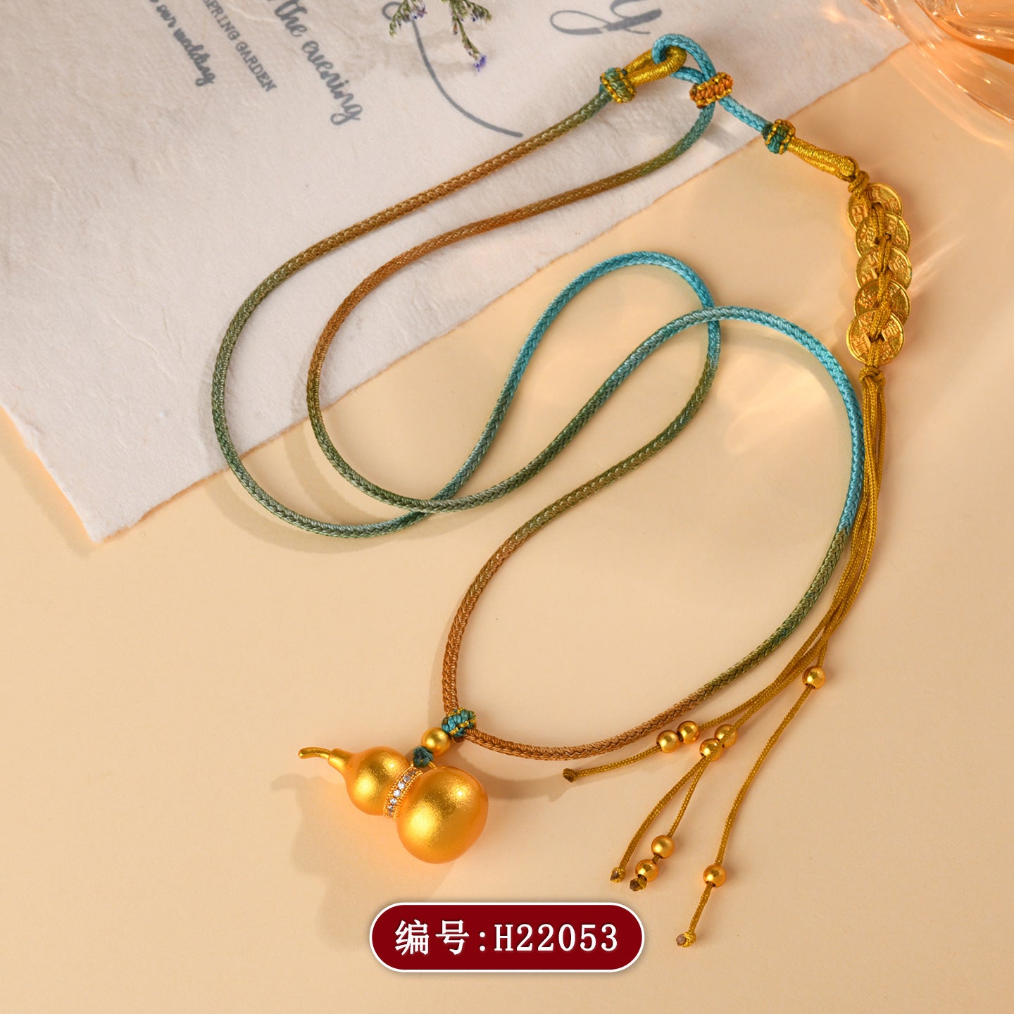 Golden Gourd Pendant Necklace | Chinese Fortune Amulet for Wealth and Protection