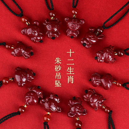 Natural High-Content Cinnabar Purple Gold Sand Zodiac Pendant Necklace for Couples - Spiritual Harmony and Fortune