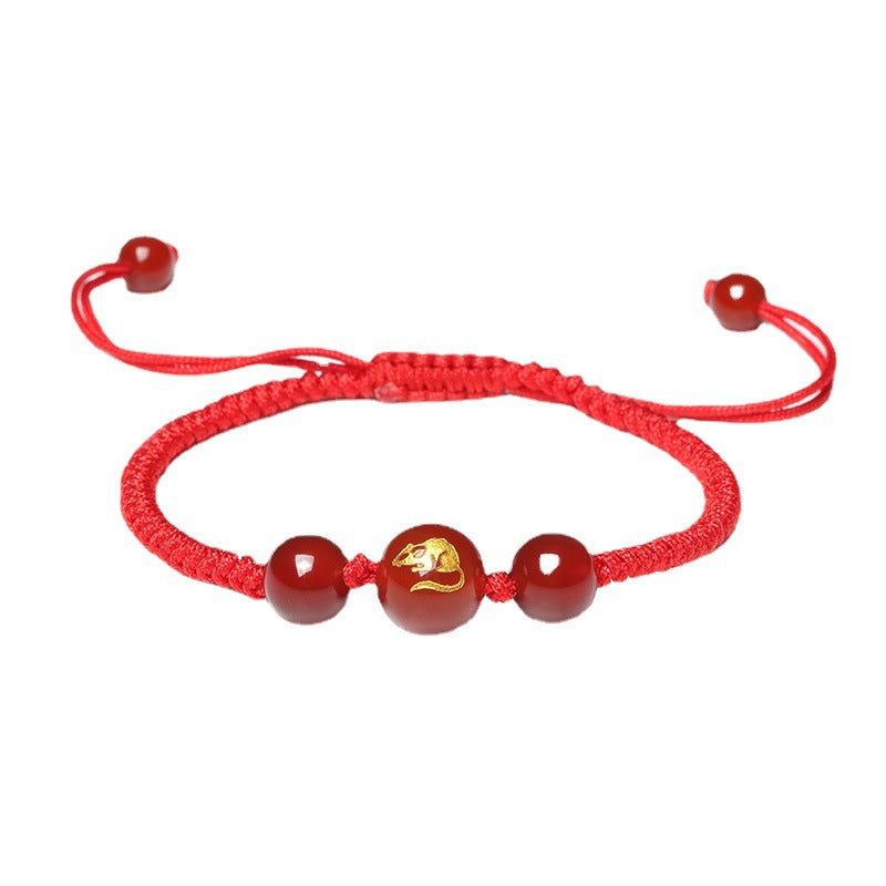 Glowing Zodiac Red String Bracelet with Agate - Couple's Birth Year Lucky Charm