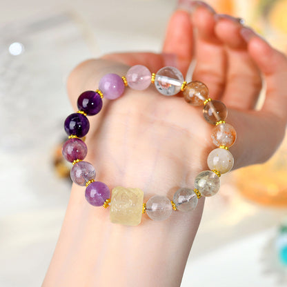 Lemon Yellow Crystal Phoenix Peony Bracelet | Natural Gemstone Women's Spiritual Jewelry