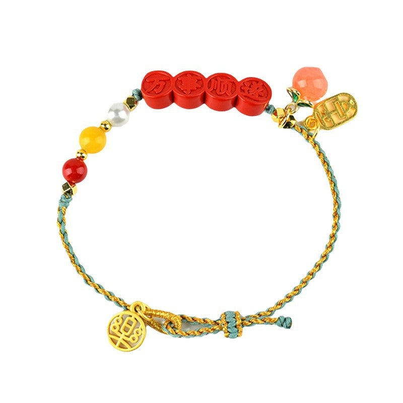 Natural Imperial Red Cinnabar Everything Goes Well Adjustable Bracelet | Hand-woven Spiritual Talisman
