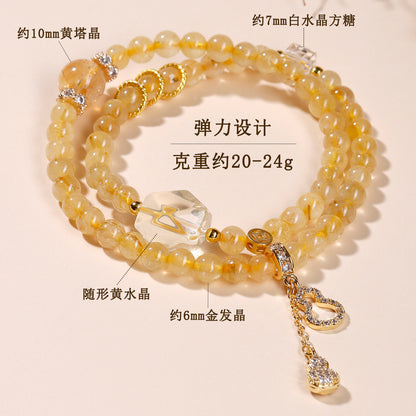 Golden Rutilated Quartz Double Circle Bracelet | Spiritual Women's Buddhist Bead for Wealth and Harmony