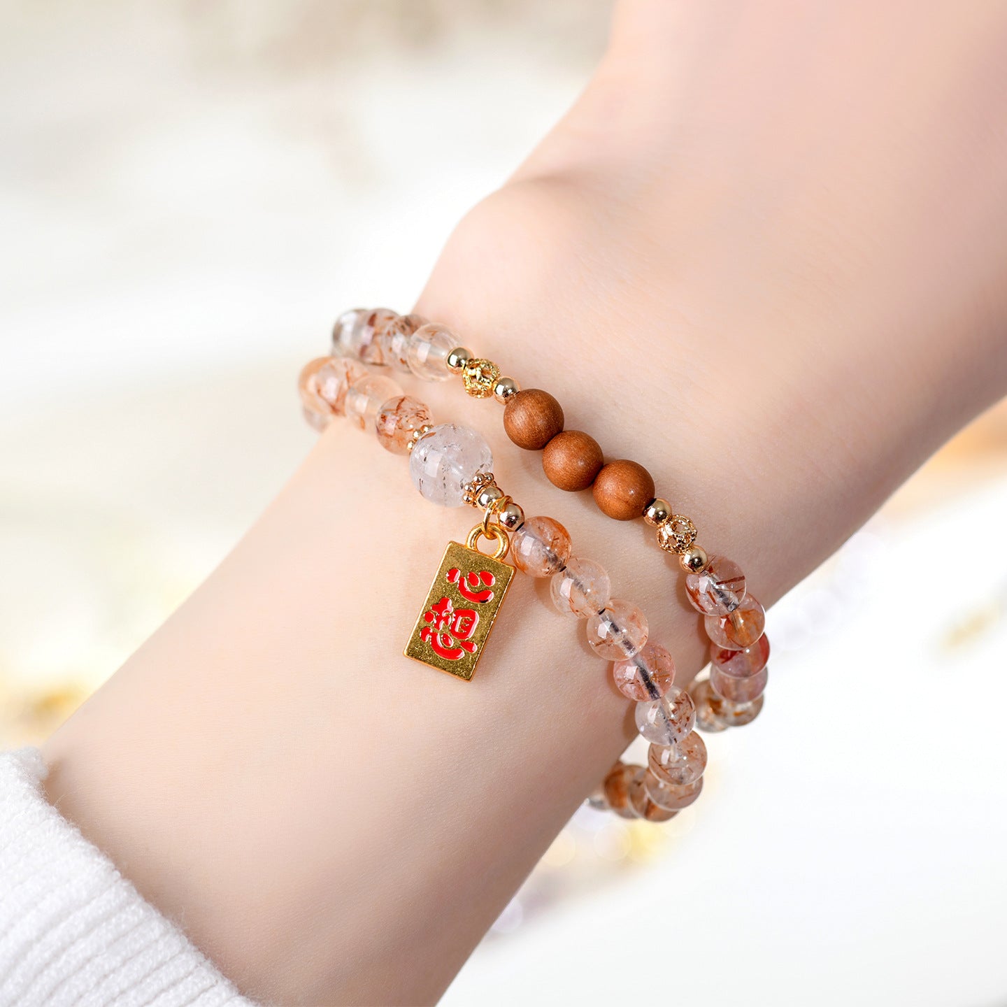 Natural Crystal Black Gold Super Seven Laoshan Sandalwood Double Circle Bracelet - Zen Buddhist Beads