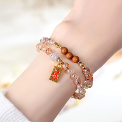 Natural Crystal Black Gold Super Seven Laoshan Sandalwood Double Circle Bracelet - Zen Buddhist Beads