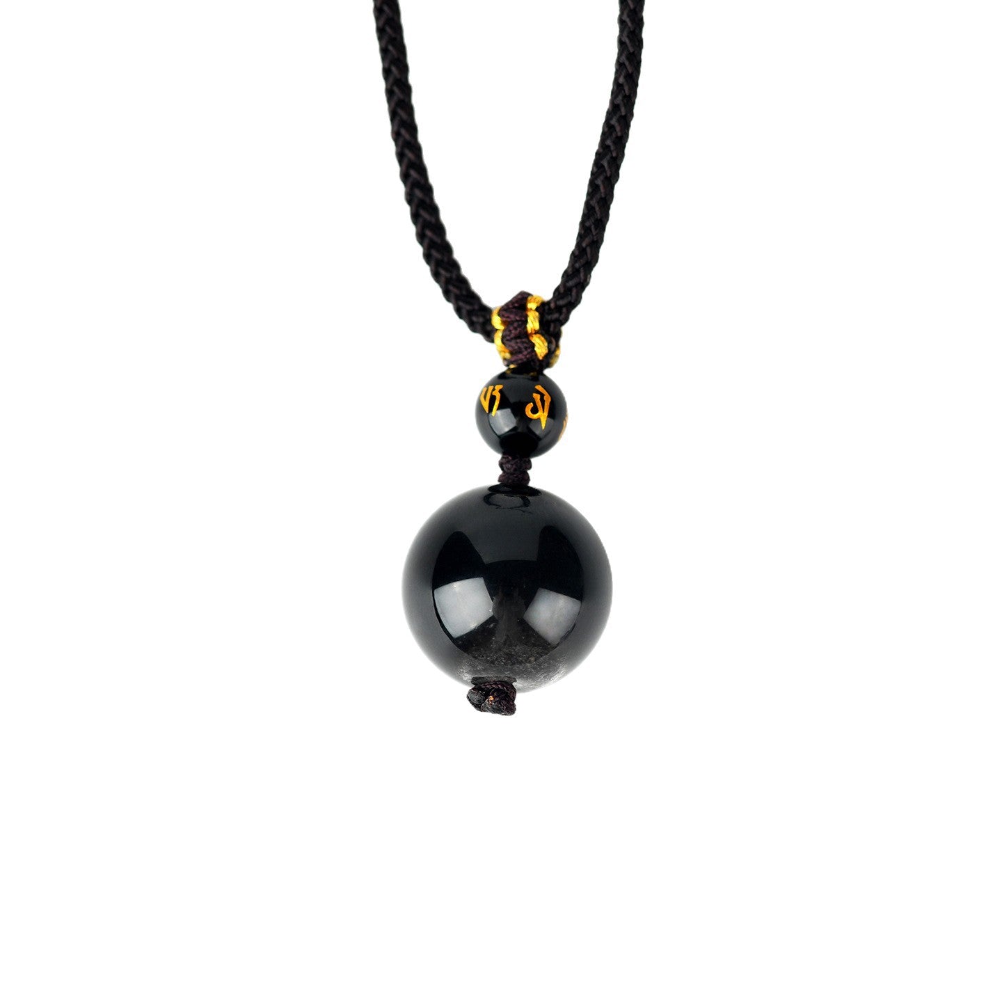 Natural Obsidian Lucky Bead Pendant - Vintage Palace Style Zodiac Necklace for Men & Women