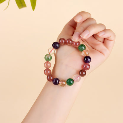 Strawberry Crystal Super Seven Single Circle Bracelet - Natural Energy Charm for Women