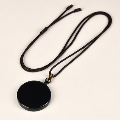 Natural Obsidian Round Pendant Necklace for Zodiac Year Protection and Peace