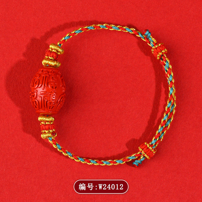 Natural High Content Cinnabar Fortune Drum Bead Hand-Woven Bracelet - Wealth & Protection Talisman