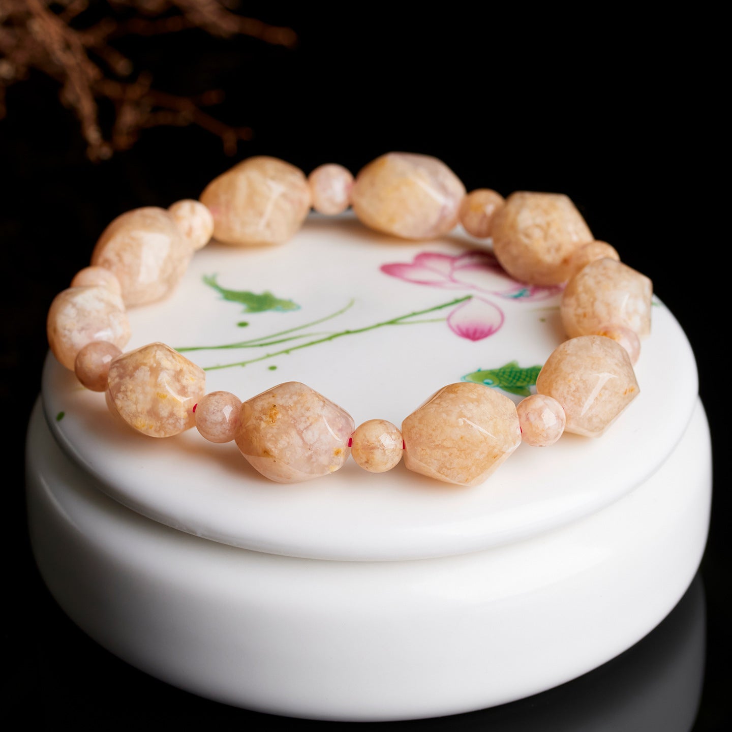 Natural Cherry Blossom Agate Knot Bead Bracelet - Elegant Spiritual Jewelry for Women