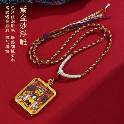 Purple Gold Sand Cinnabar Dragon Thangka Pendant - Tibetan Spiritual Necklace for Protection