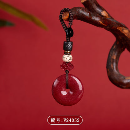 Natural Purple Gold Cinnabar Peace Buckle Keychain - Zodiac Protection Amulet for Car & Bag