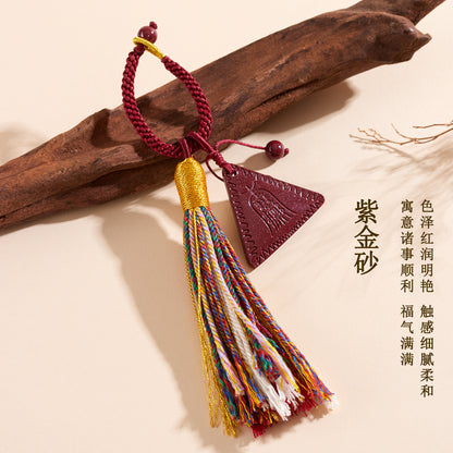 Natural Purple Gold Cinnabar Amitabha Buddha Keychain - Tibetan Style Spiritual Protection Pendant