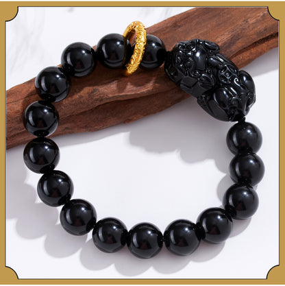 Natural Obsidian Pixiu Bracelet - Retro Ethnic Unisex Couple Edition for Wealth and Protection