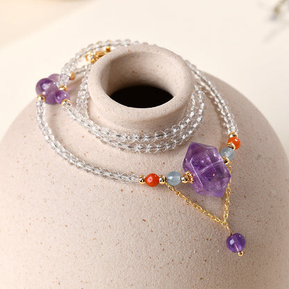 Natural White Crystal Amethyst Fortune Luck Collarbone Necklace | Spiritual Energy Jewelry