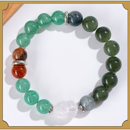 Natural Crystal Five Elements Bracelet with Lucky Pixiu - Unisex Couple Style for Balance and Wealth