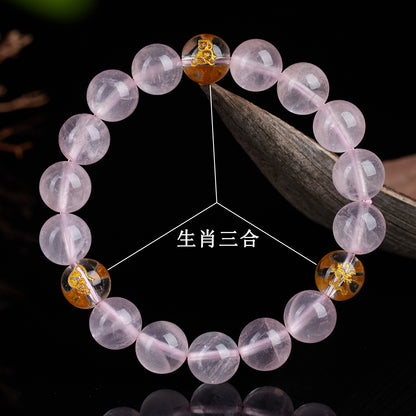Natural Pink Crystal Three-in-One Zodiac Bracelet for Women - Starlight Harmony & Love Energy
