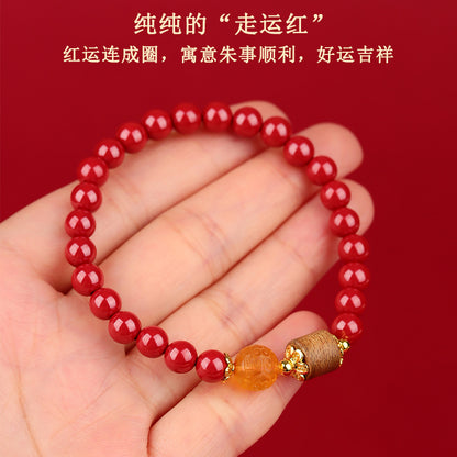 Natural Cinnabar Amber Agarwood Bracelet - Chinese Style Spiritual Protection and Wealth Attraction