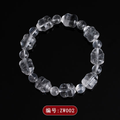 Natural White Crystal Gourd Bracelet | Fulu Blessing Ice Transparent Spiritual Jewelry