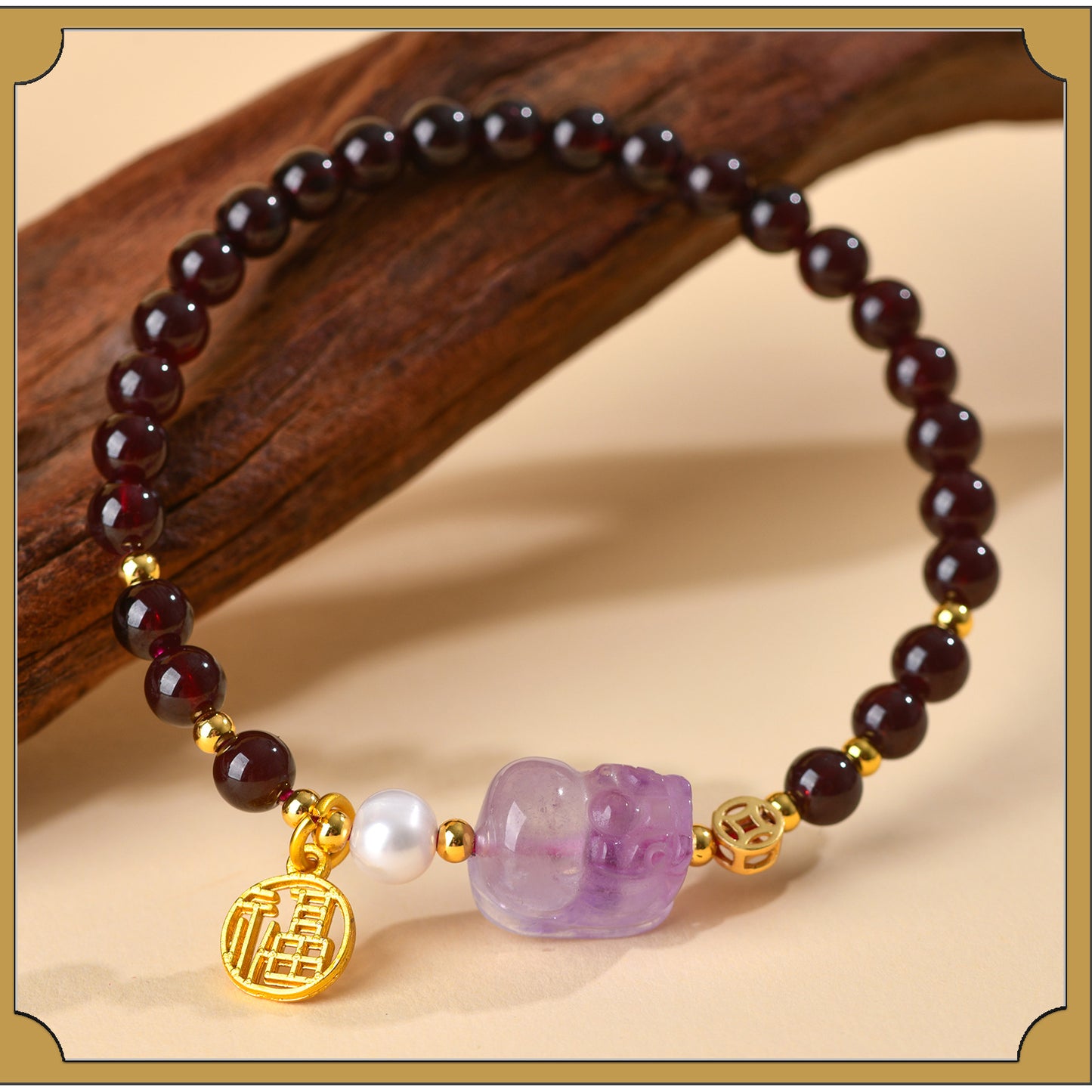 Natural Garnet Strawberry Crystal Pixiu Bracelet - Lucky Charm for Wealth and Protection