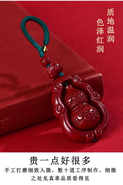 Natural Purple Gold Cinnabar Fortune Peace Keychain - Mystical Gourd Amulet for Wealth