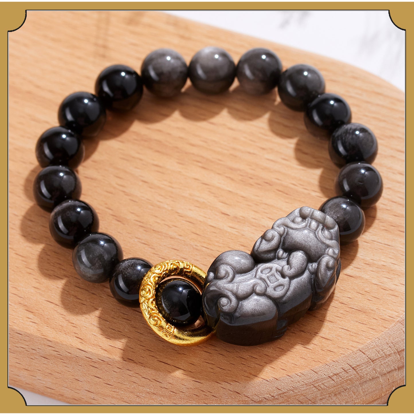 Natural Obsidian Pixiu Bracelet - Retro Ethnic Unisex Couple Edition for Wealth and Protection