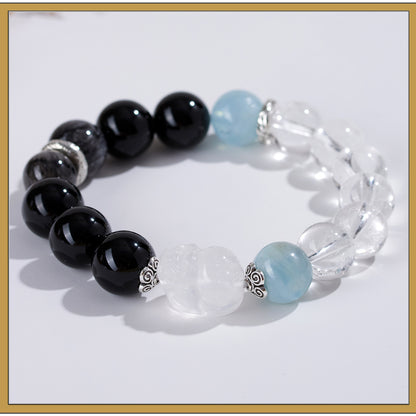 Natural Crystal Five Elements Bracelet with Lucky Pixiu - Unisex Couple Style for Balance and Wealth