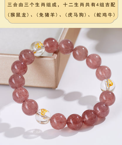 Strawberry Crystal Three-in-One Zodiac Bracelet | Spiritual Harmony & Good Fortune for Women