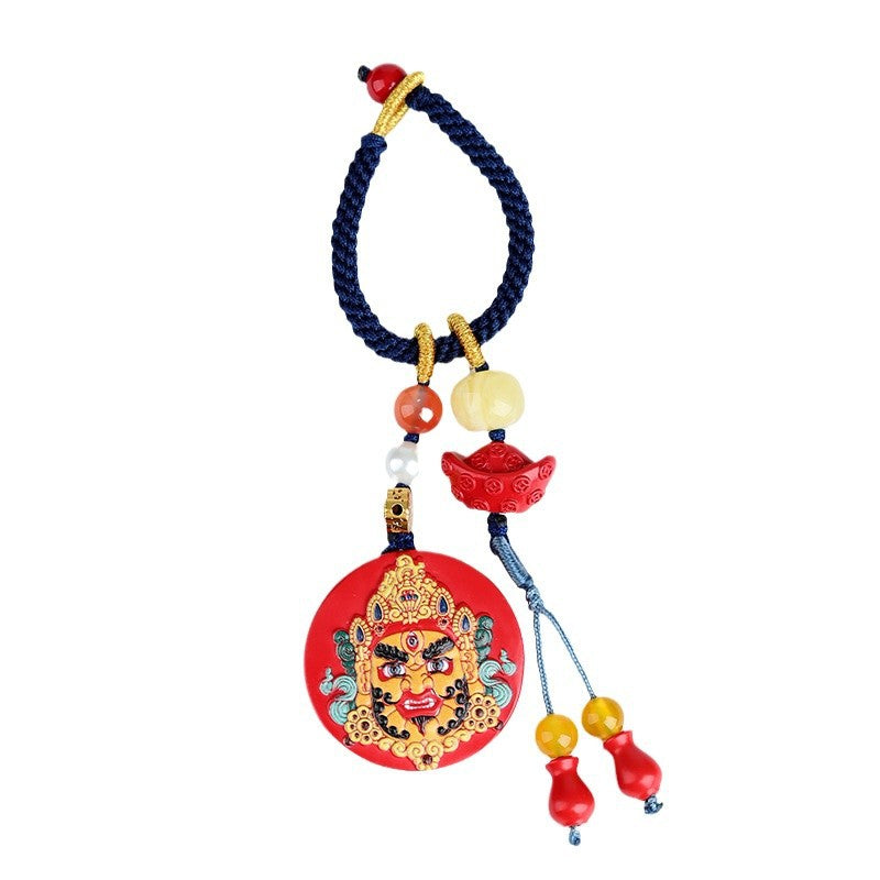 Natural Cinnabar God of Wealth Keychain | Wealth Attraction & Protection Amulet