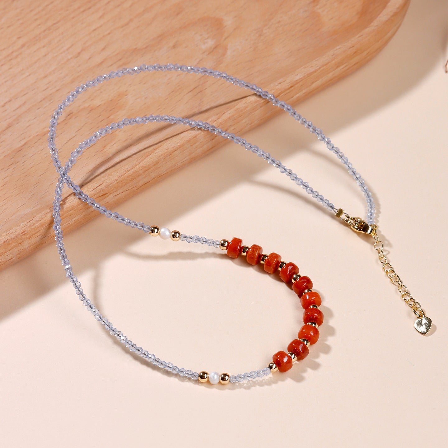 Natural Red Jade Collarbone Necklace | Petite Extension Chain for Women's Elegance & Luck