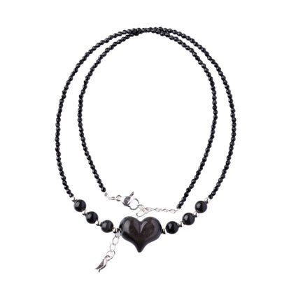 Natural Silver Obsidian Heart Necklace | Adjustable Collarbone Chain for Women