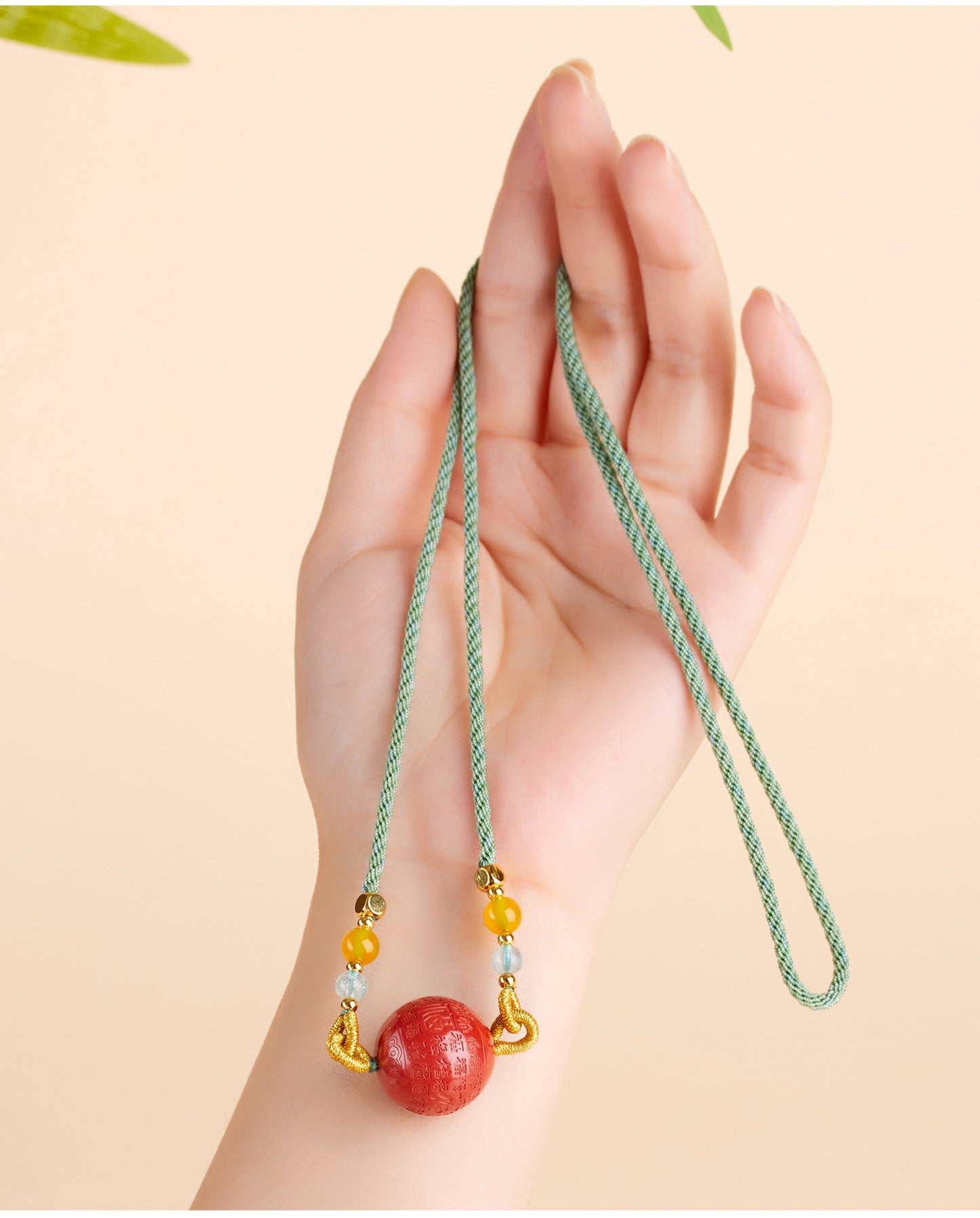 Imperial Red Cinnabar Fu Character Pendant Necklace - Wealth & Protection Talisman