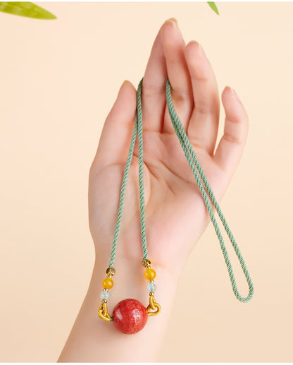 Imperial Red Cinnabar Fu Character Pendant Necklace - Wealth & Protection Talisman