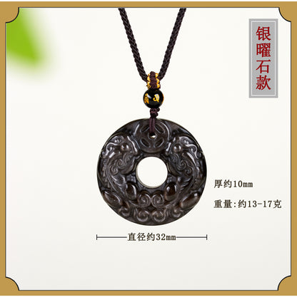 Natural Black Ice Obsidian Double Pixiu Pendant Necklace - Wealth & Protection Talisman