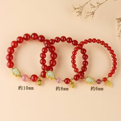 Natural Red Agate Strawberry Crystal Gourd Bracelet | Chinese Style Fortune Prosperity Unisex