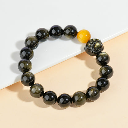 Golden Obsidian Tiger Eye Cat Claw Bracelet | Dual Energy Protection & Wealth Attraction