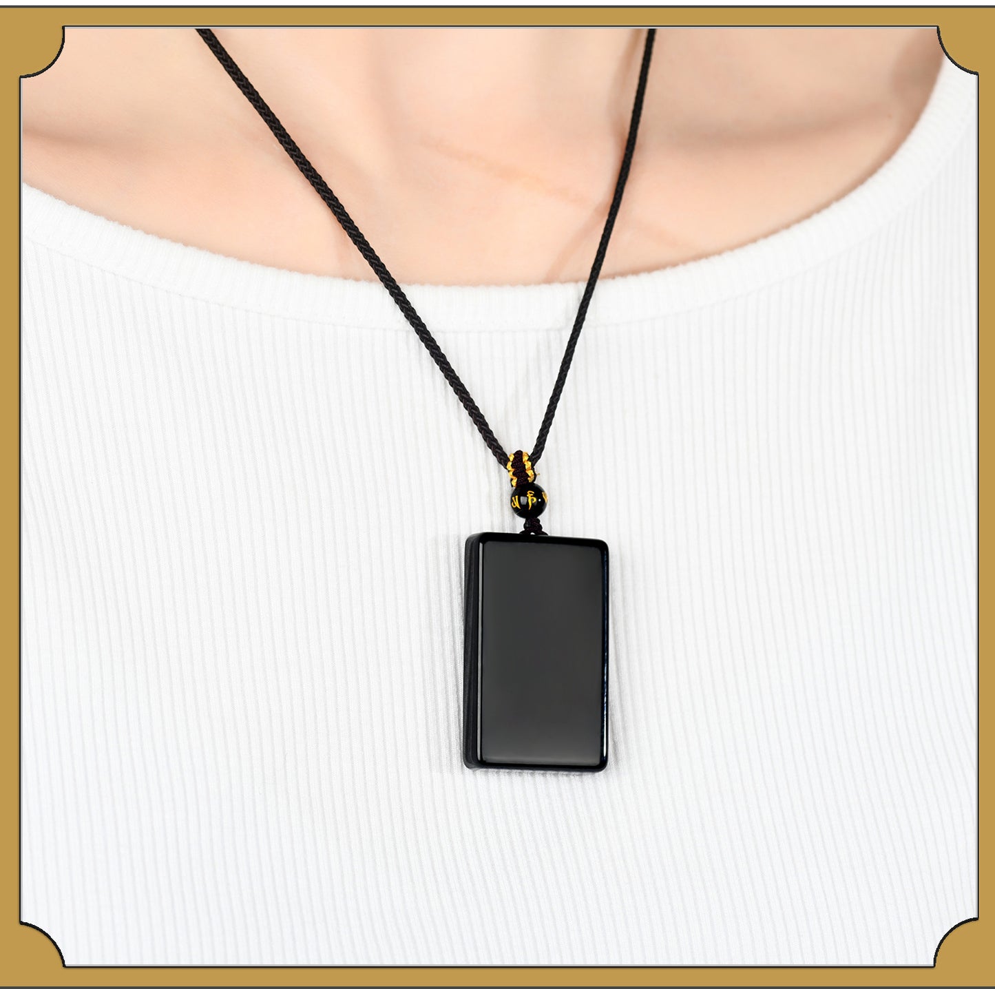 Natural Obsidian Square Pendant for Peace and Tranquility | Spiritual Protection Necklace