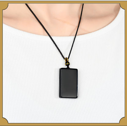 Natural Obsidian Square Pendant for Peace and Tranquility | Spiritual Protection Necklace