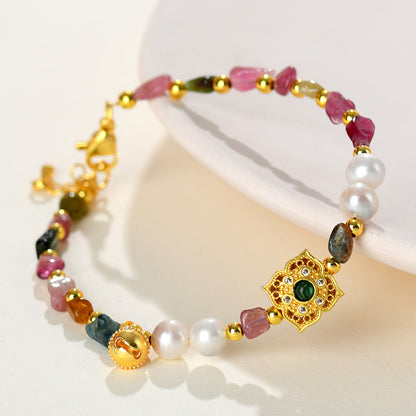 Natural Crystal Tourmaline Irregular Pearl Bracelet - Wealth Attracting Women's Spiritual Jewelry