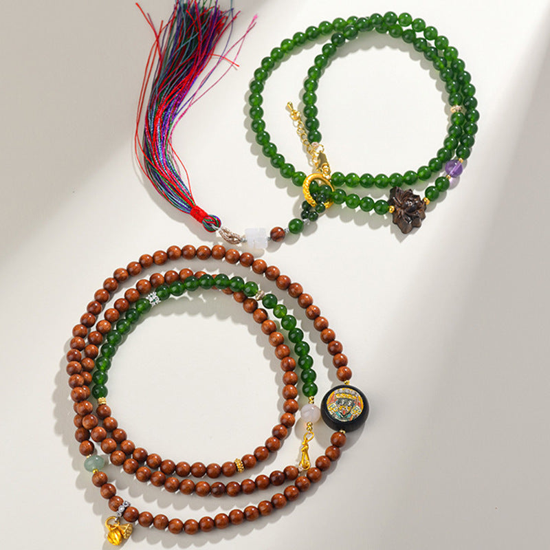 Rosewood Jade Zen Tassel Multi-Circle Bracelet Necklace | Spiritual Harmony and Protection