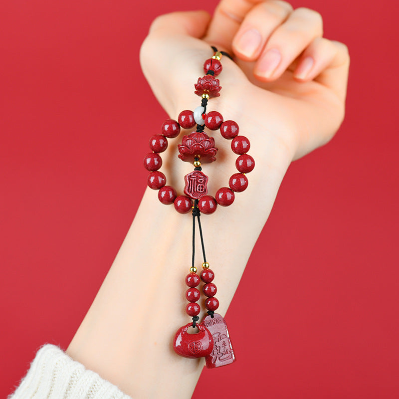 Natural High-Content Cinnabar Purple Gold Sand Peace Lotus Car Hanging Ornament – Guardian of Safe Journeys