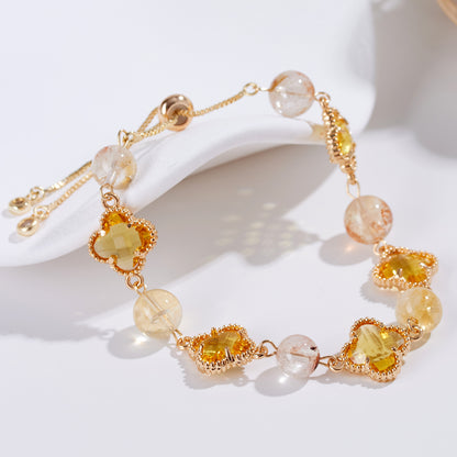 Yellow Tower Crystal Four-Leaf Clover Original Bracelet | Lucky Charm for Women's Fortune & Protection