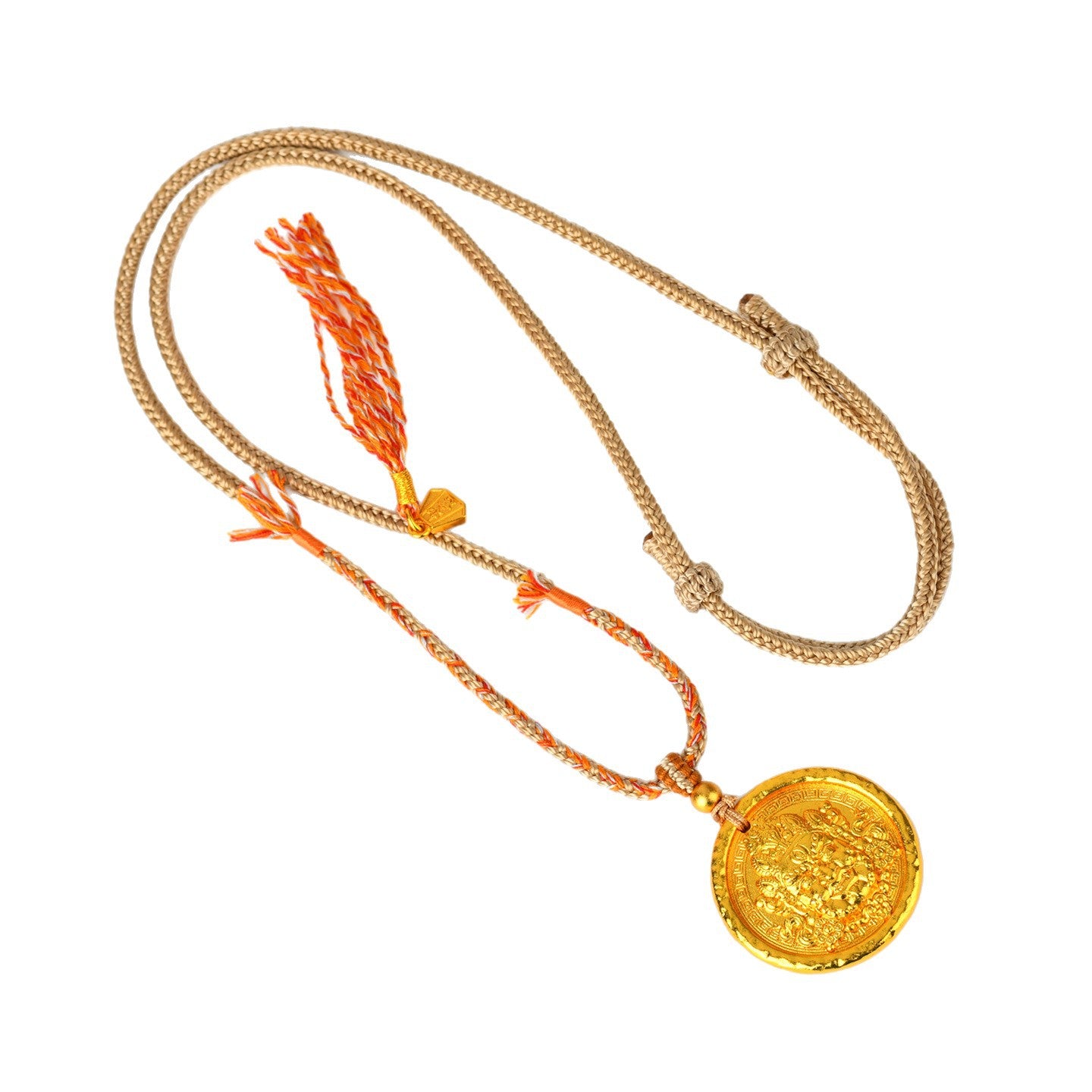 Golden Wealth God Pendant Tibetan Necklace - Prosperity and Protection Amulet